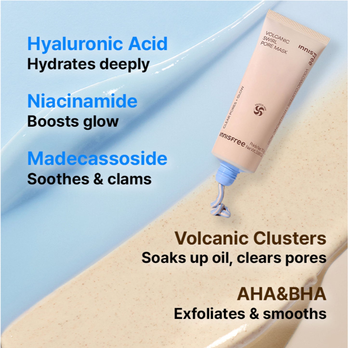 Innisfree Volcanic Swirl Pore Dual Clay Mask,Daily Pore Care,Hydrating, Oil Control, Glass Skin