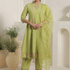 Dhiyona IE Women Floral Embroidered Thread Work Kurta And Palazoos With Dupatta