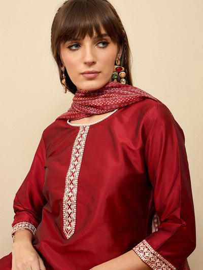 Indyancart IE Straight Sequinned Kurta with Trousers & Dupatta