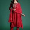 Indyancart IE Women Ethnic Motifs Embroidered Regular Sequinned Liva Kurta with Trousers & With Dupatta