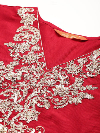 Indyancart IE Ethnic Motifs Embroidered Regular Liva Kurta With Trousers & Dupatta