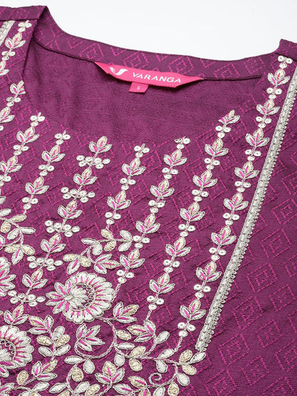 Indyancart VA Women's Floral Yoke Design Regular Sequinned Kurta with Trousers & With Dupatta