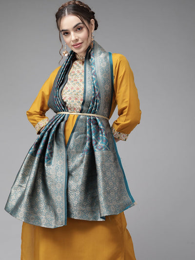 Indyancart VA Women'sCreamy Mustard Yoke Design Kurta Set