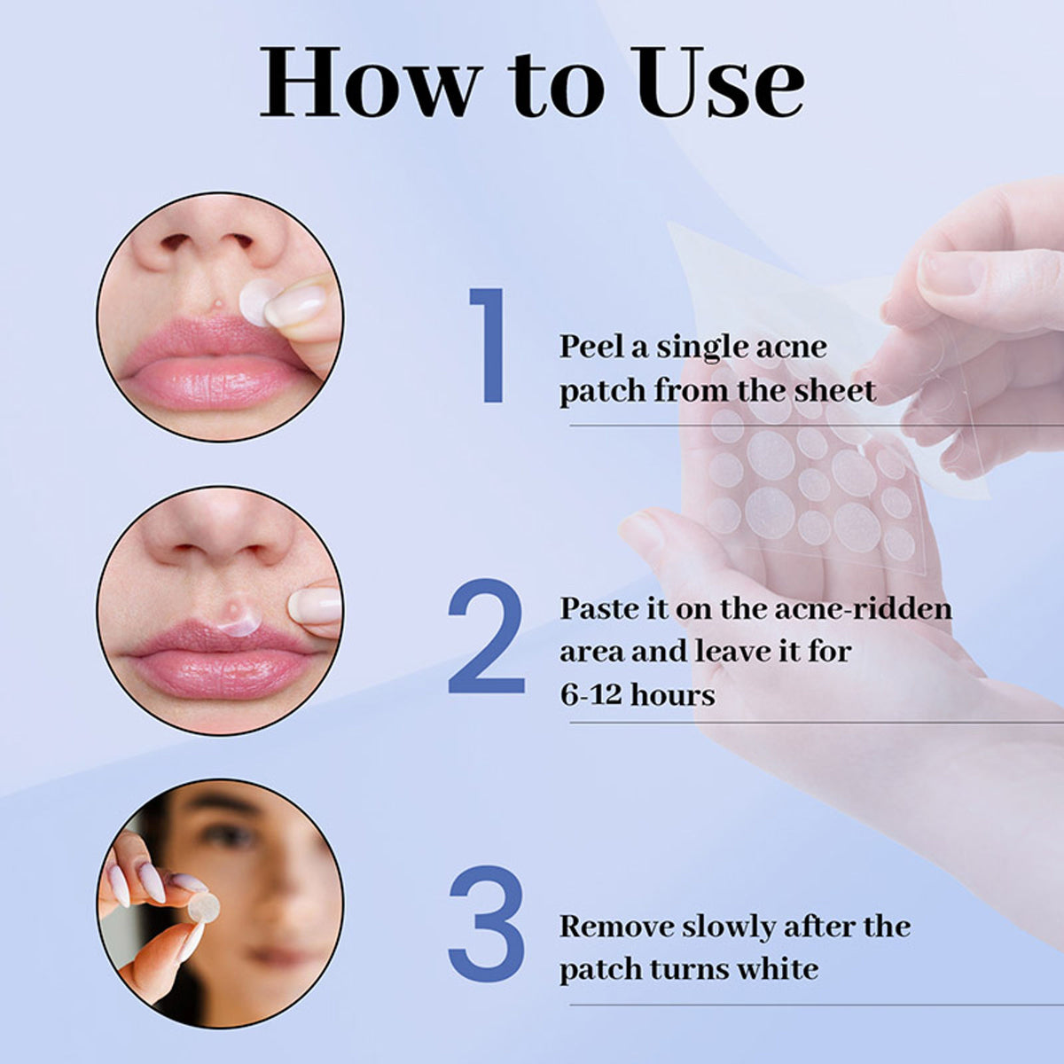 ENN Erazer Acne Pimple Patches with 0.5% Salicylic Acid, waterproof and transparent, shown on clear skin with 36 patches.