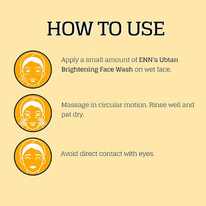 ENN Litt Up Ubtan Face Wash for brightening and tan removal, showing a clear tube with natural ingredients and vibrant packaging.