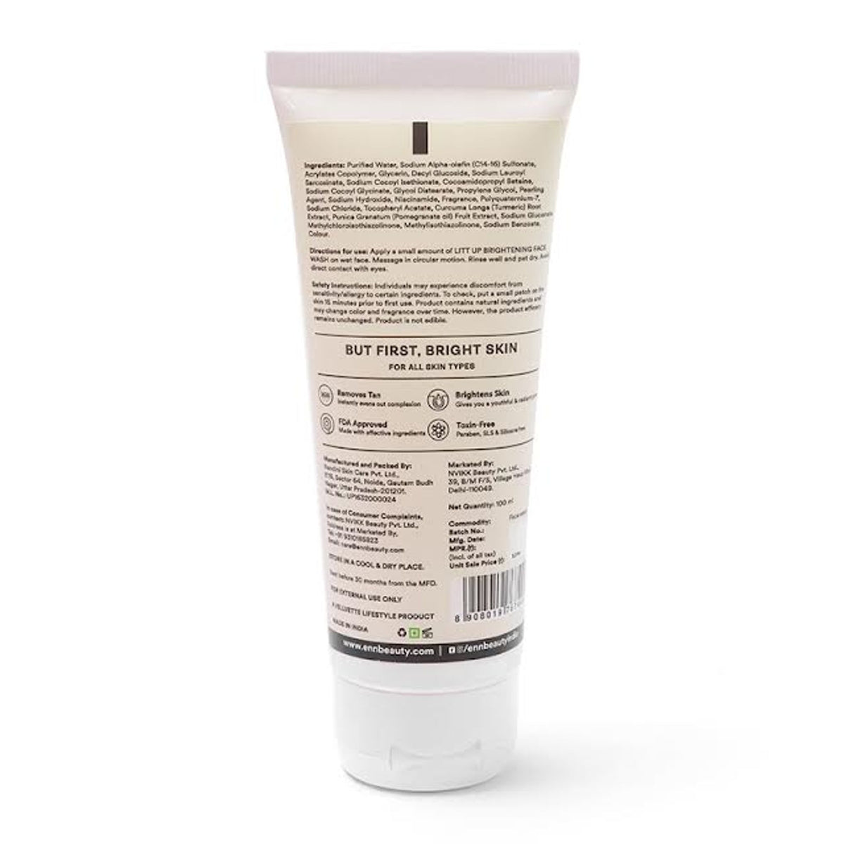 ENN Litt Up Ubtan Face Wash bottle with brightening and tan removal features, designed for glowing skin.