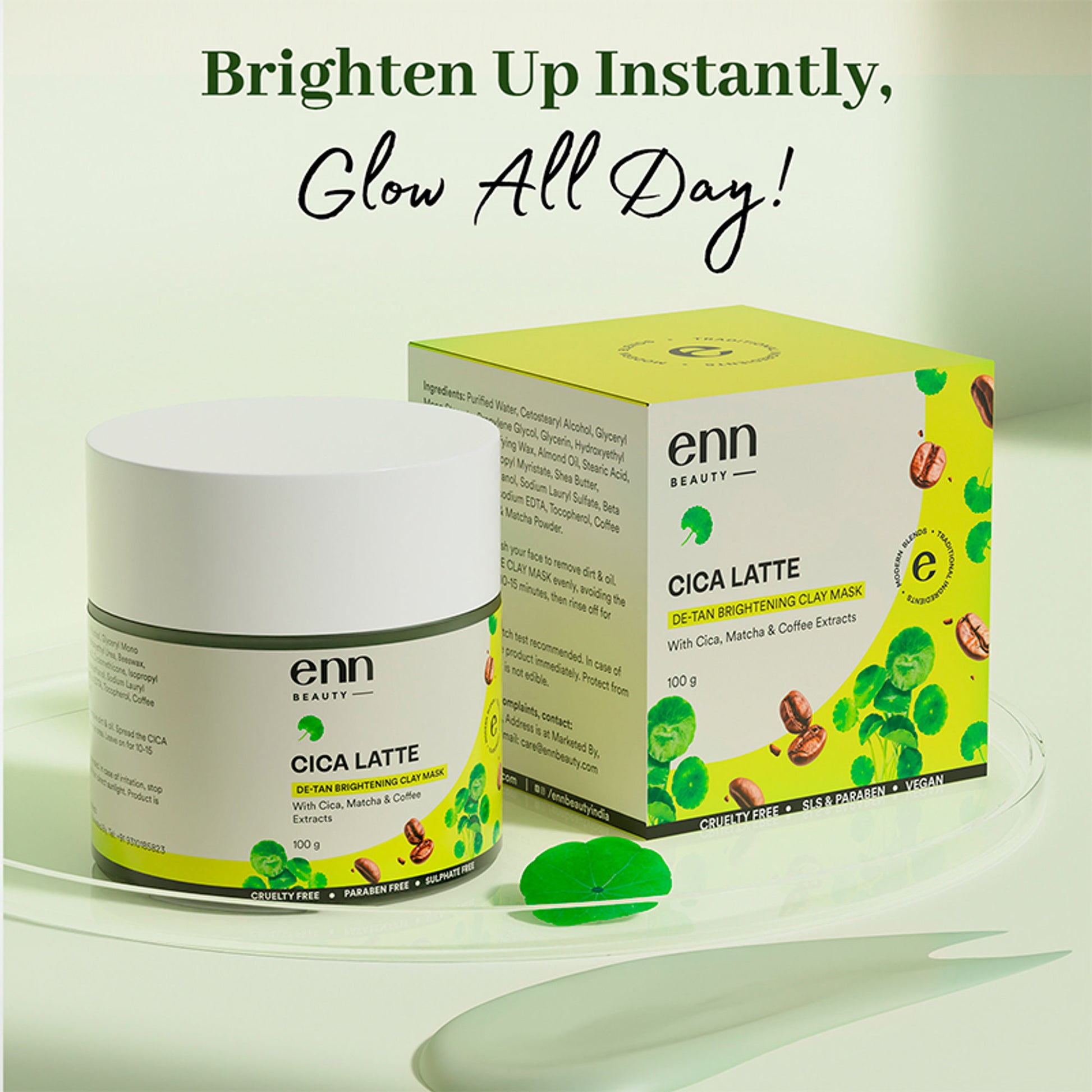 ENN Cica Latte De-Tan Clay Mask with Matcha, Coffee & Cica for Brightening & Oil Control