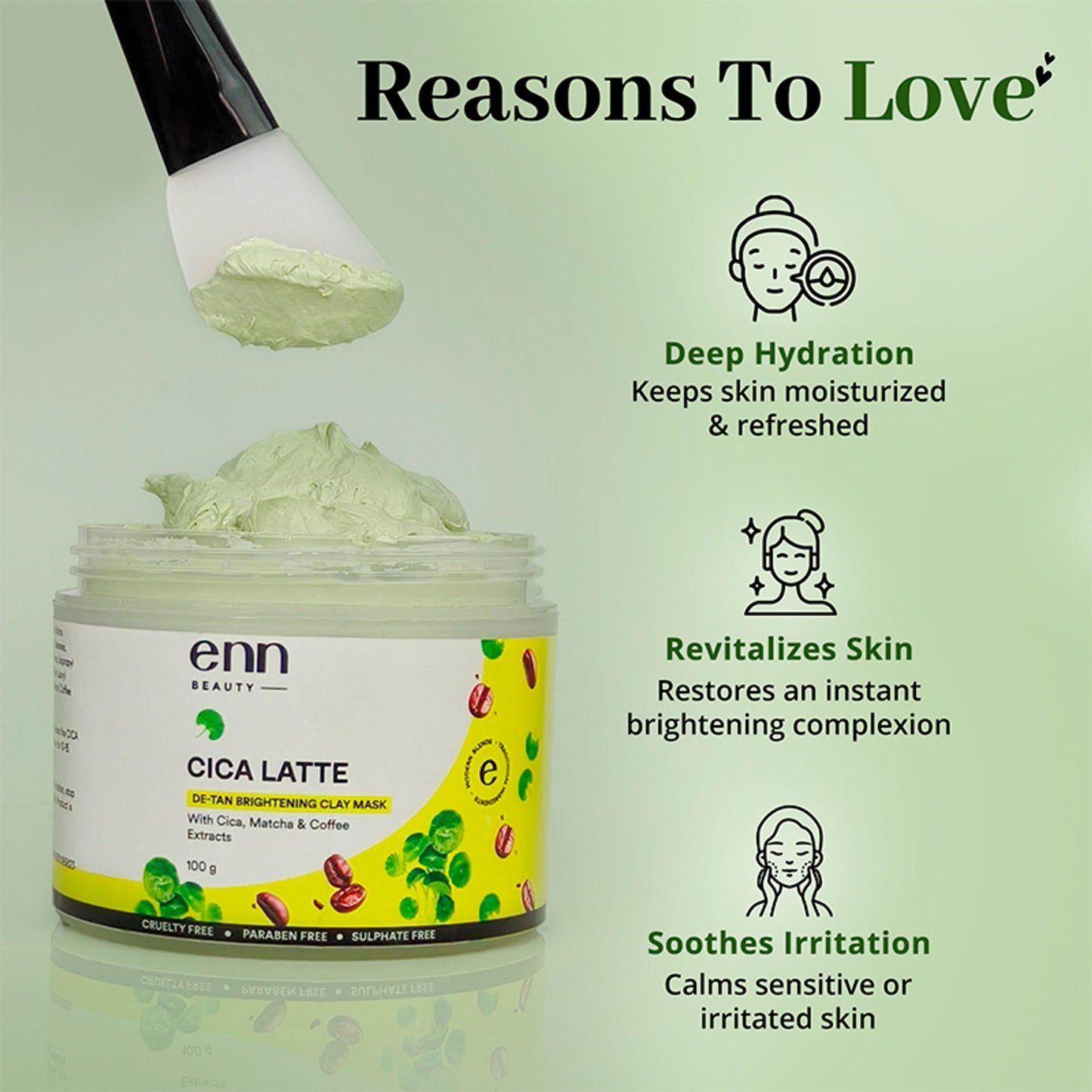 ENN Cica Latte De-Tan Clay Mask with Matcha, Coffee & Cica for Brightening & Oil Control