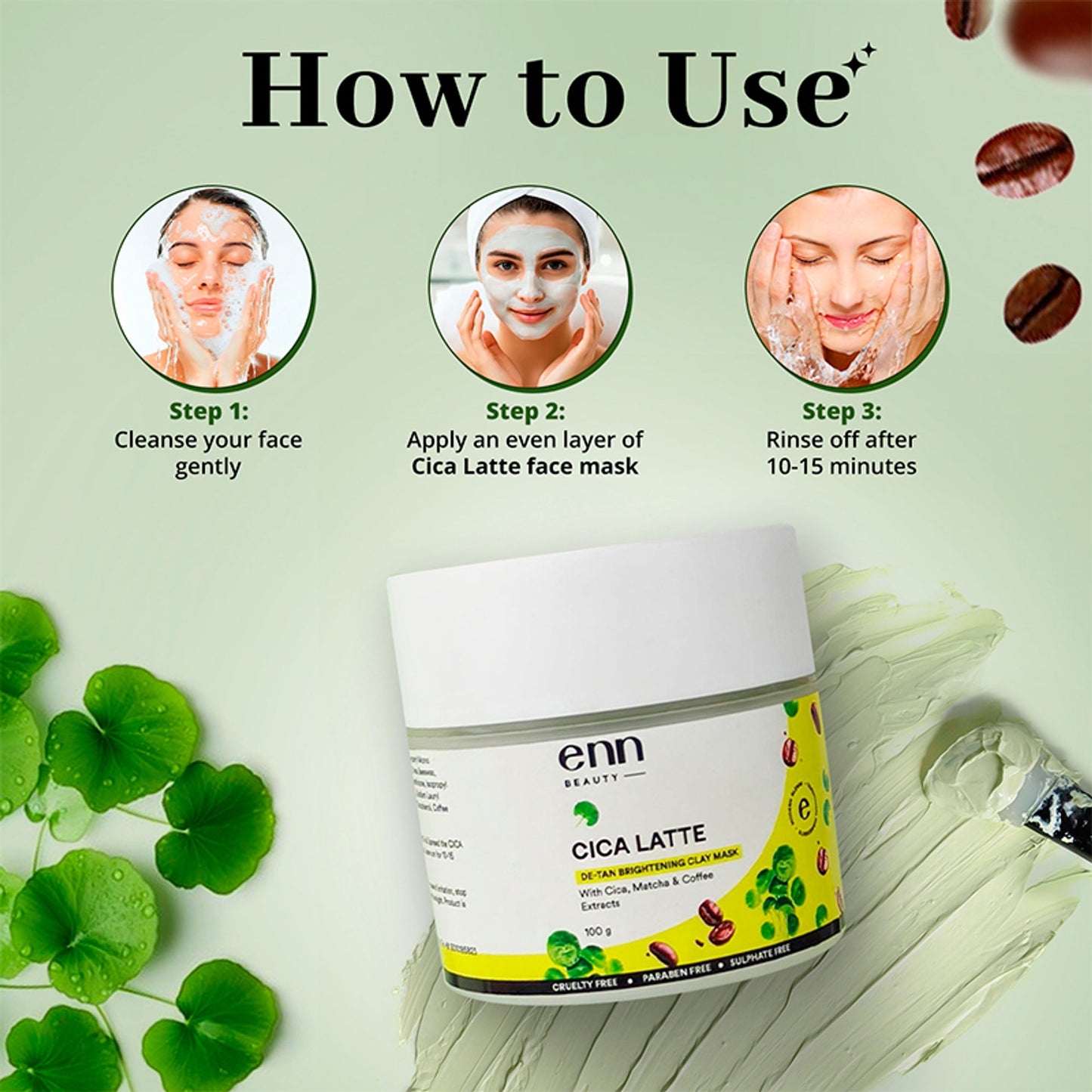 ENN Cica Latte De-Tan Clay Mask with Matcha, Coffee & Cica for Brightening & Oil Control