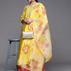 Indyancart VA Women's Mustard Yellow Floral Embroidered Kurta with Trousers & Dupatta