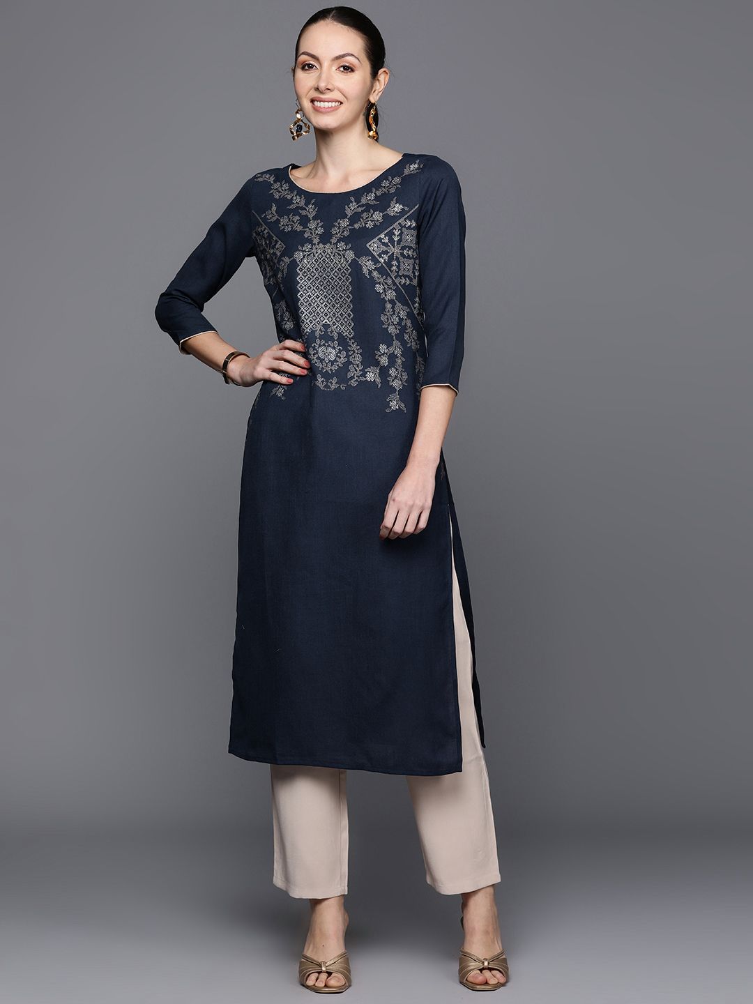 Indyancart IE Geometric Foil Printed Kurta