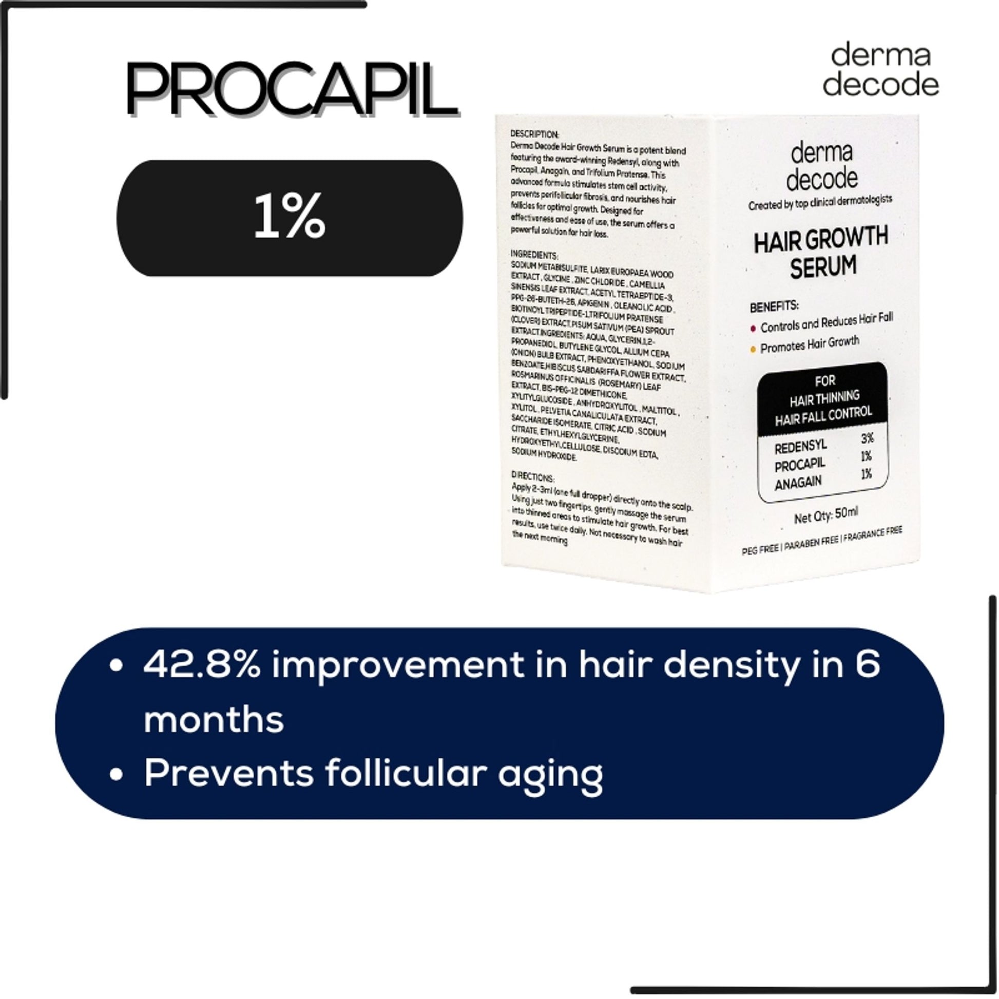Derma Decode Anti Hair Fall and Hair Growth Serum with 3% Redensyl 1% Procapil & Rosemary Extract