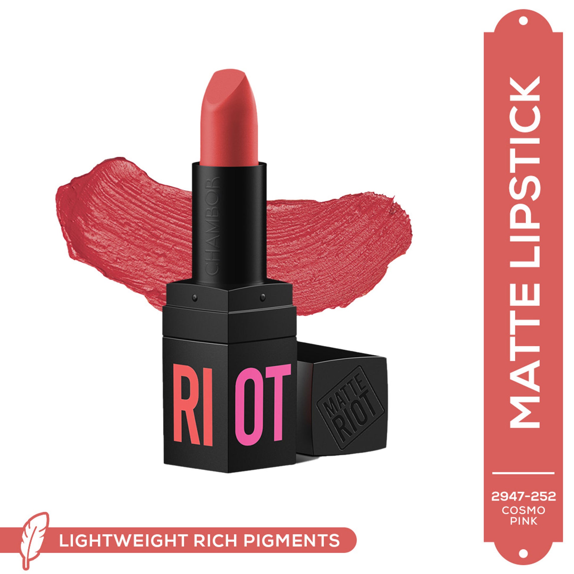 Chambor Matte Riot Lipstick Make up - 252 Cosmo Pink