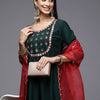 Indyancart IE Women Green Yoke Design Mirror Work Kurta with Palazzos & Dupatta
