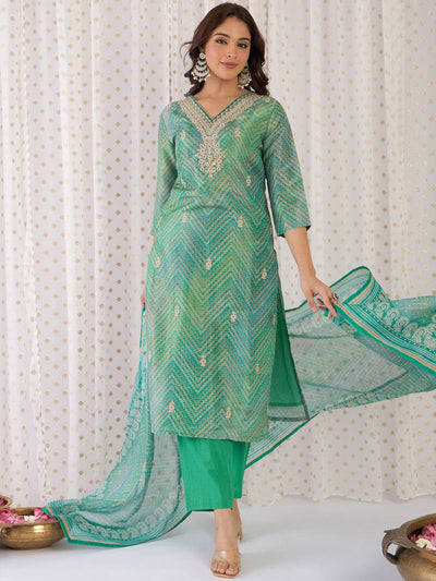 Indyancart IE Women Floral Embroidered Regular Sequinned Kurta with Trousers & With Dupatta