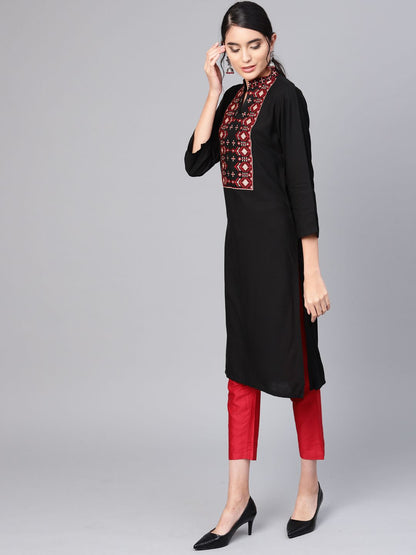 Dhiyona IE Women Black Ethnic Motifs Yoke Design Kurta