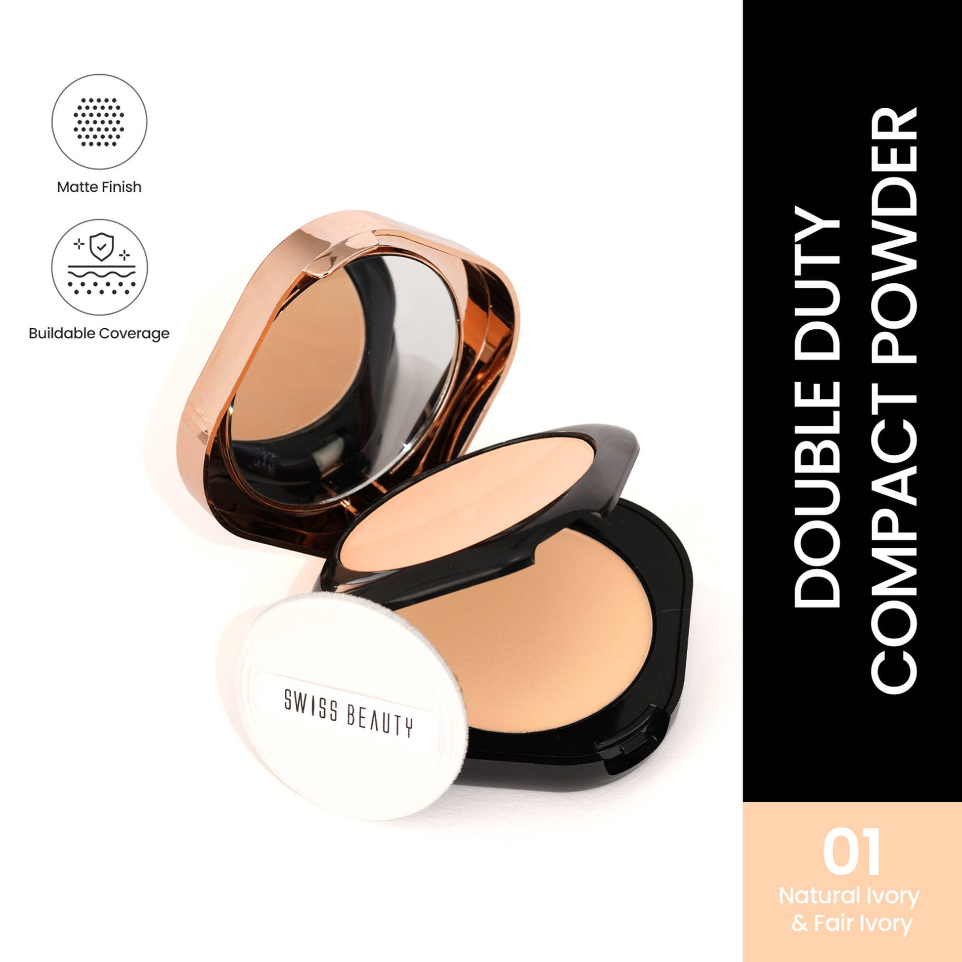 Swiss Beauty Double Duty Compact Powder - 1 Natural Ivory And Fair Ivory