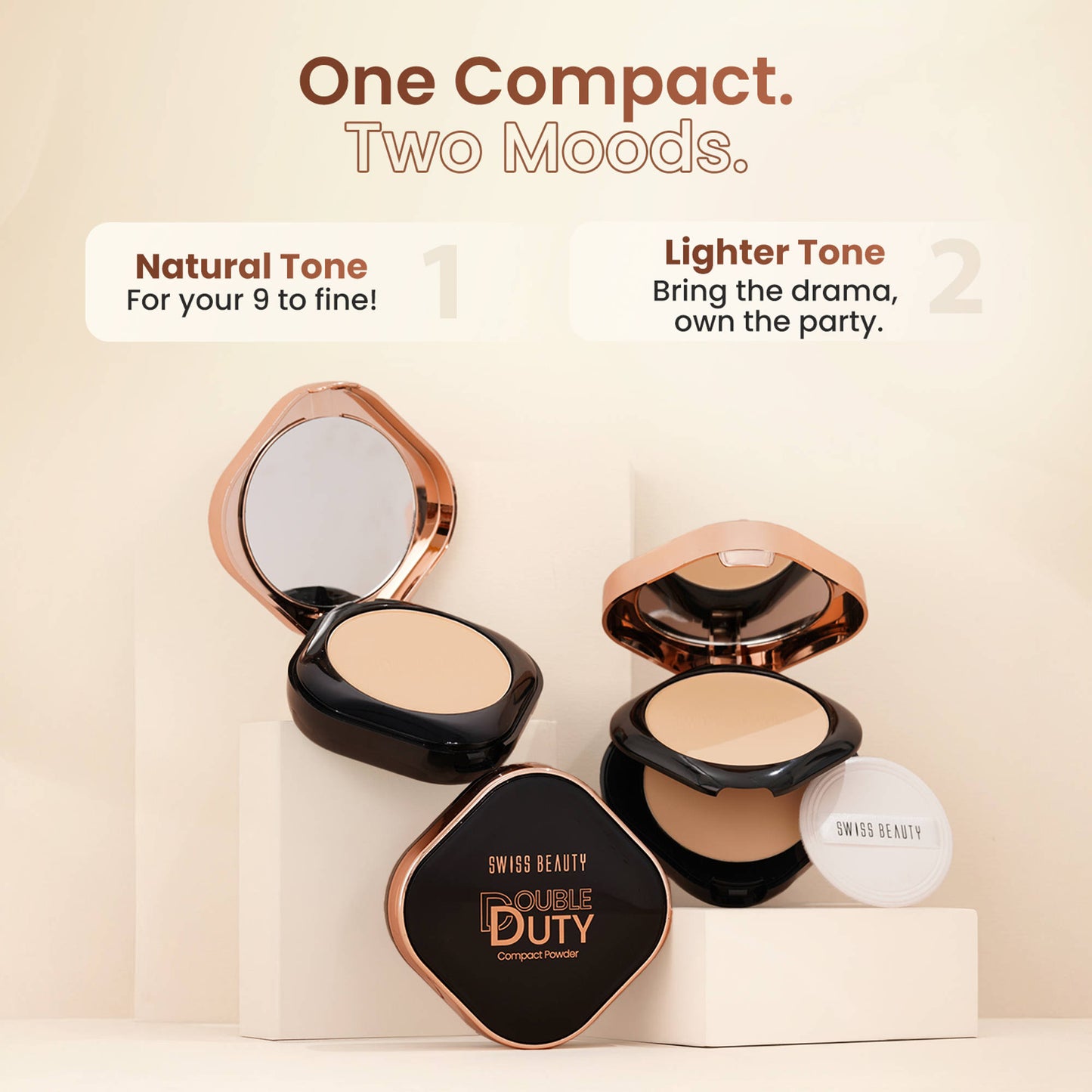 Swiss Beauty Double Duty Compact Powder - 1 Natural Ivory And Fair Ivory