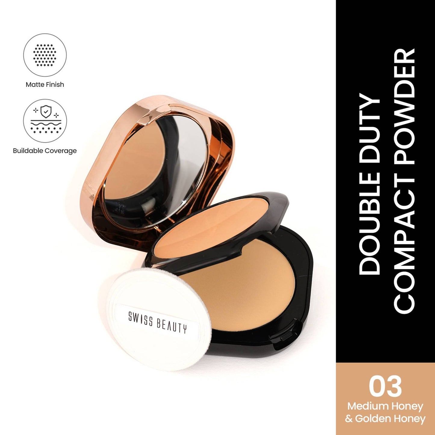 Swiss Beauty Double Duty Compact Powder - 3 Medium Honey And Golden Honey