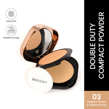 Swiss Beauty Double Duty Compact Powder - 3 Medium Honey And Golden Honey