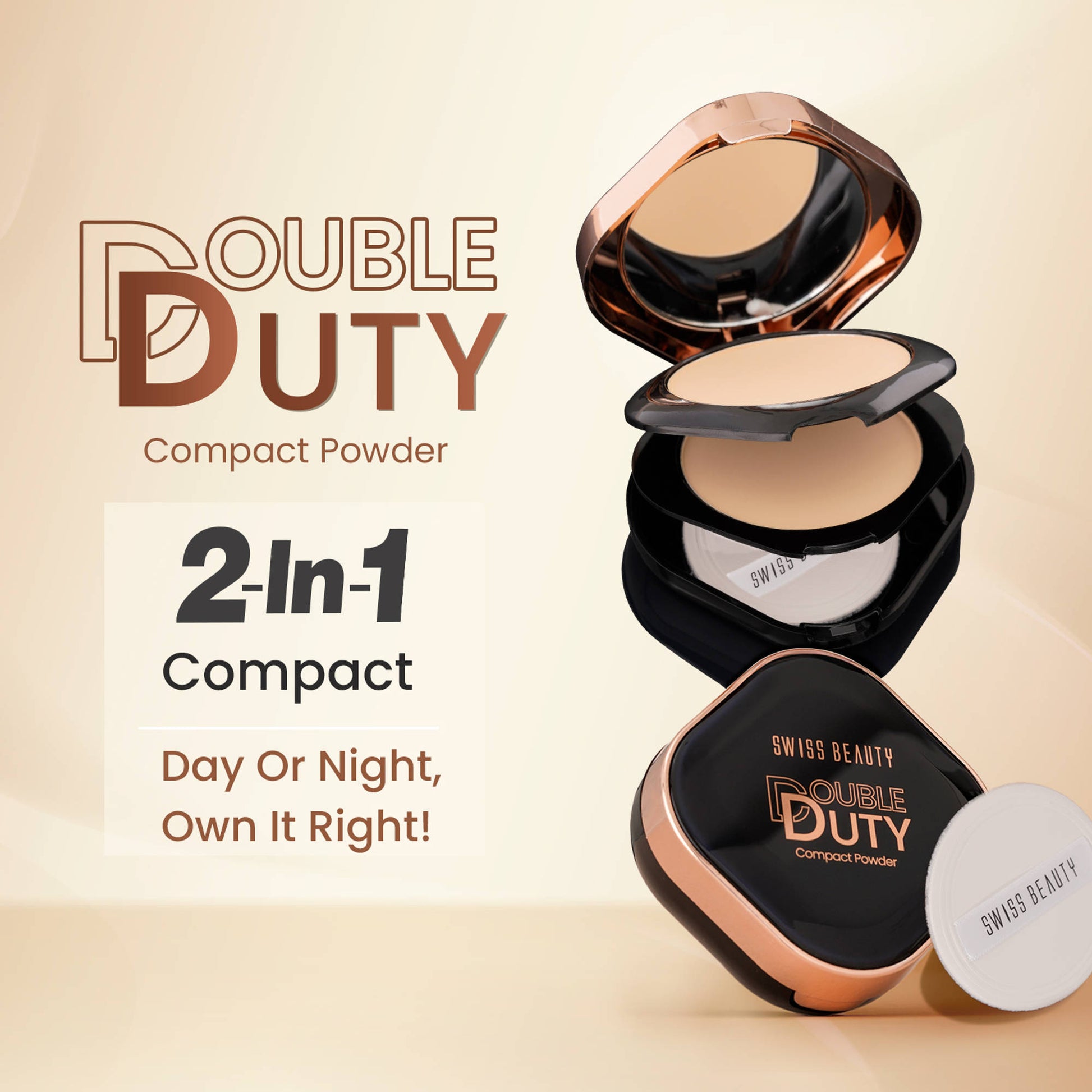 Swiss Beauty Double Duty Compact Powder - 3 Medium Honey And Golden Honey