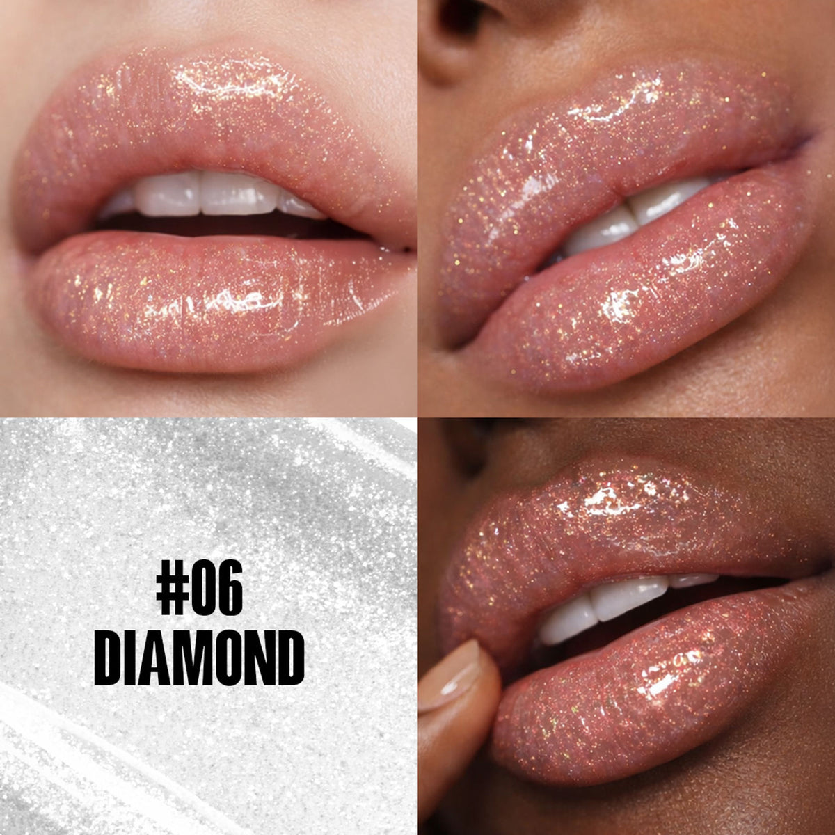 Focallure FA153 Plumpmax High Shine Lip Glow in diamond finish, showing a close-up of the glossy, shimmering lip product.