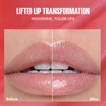 Focallure FA153 Plumpmax High Shine Lip Glow in Diamond shade, showcasing glossy, shimmering lips with a smooth finish.