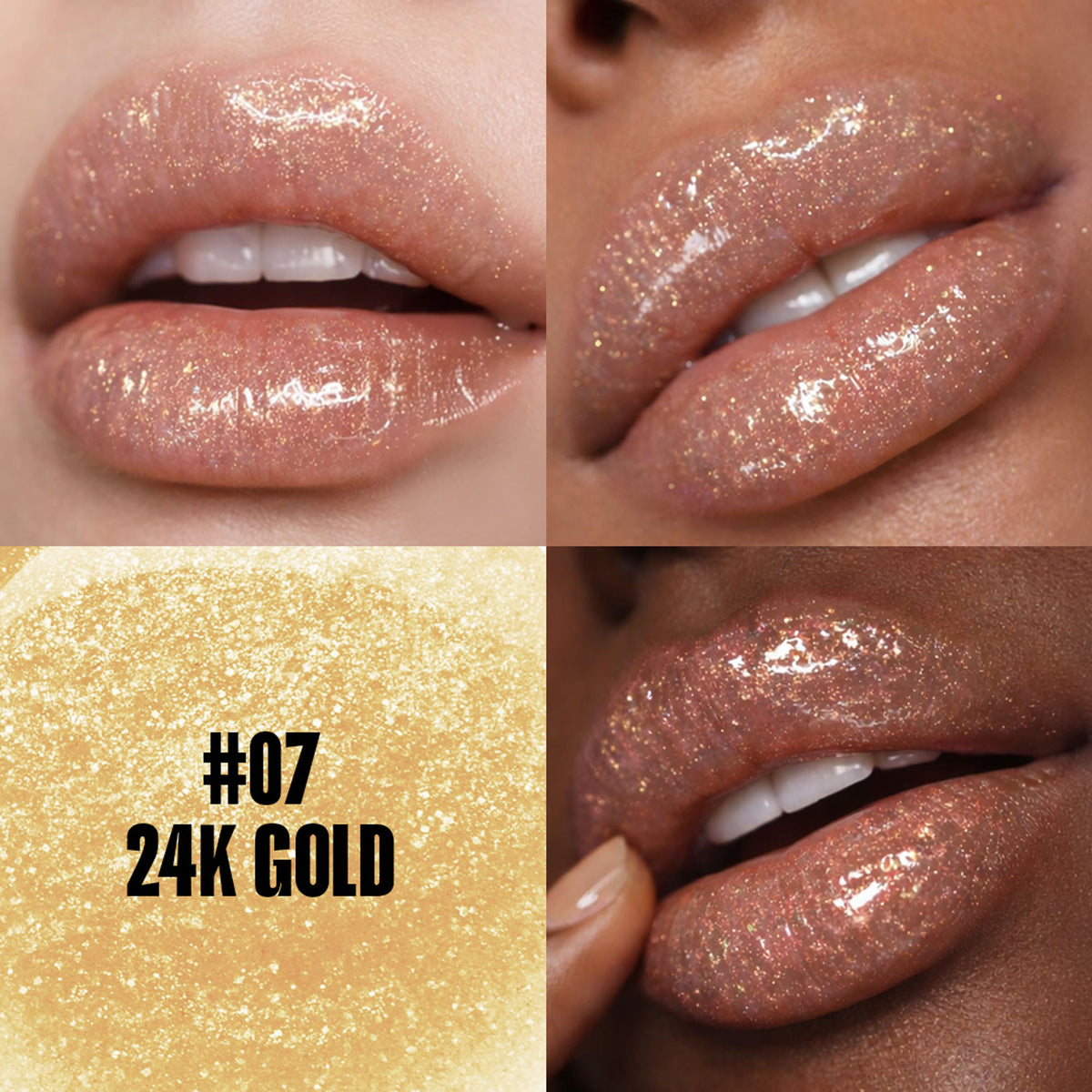 Focallure FA153 Plumpmax High Shine Lip Glow with 24k Gold, showing a glossy lip product in a sleek tube.