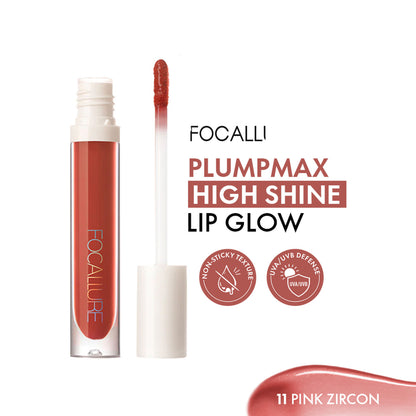 Focallure FA153 Plumpmax High Shine Lip Glow in Pink Zircon, showcasing glossy pink lip balm with a shiny finish.