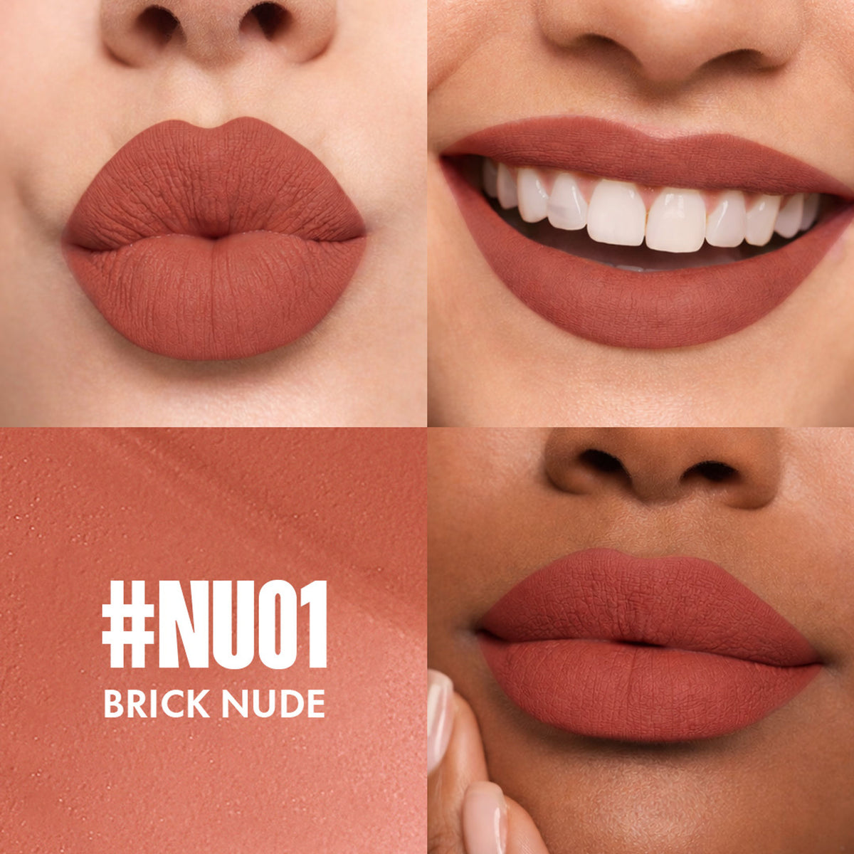 Focallure Lasting Matte Lipstick in Hot Nu01 Brick Nude, showcasing the rich brick nude shade in a sleek tube.