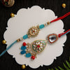 Dhiyona Bhaiya Bhabhi Kundan Studded Enameled Thread Rakhi With Roli Chawal & Greetings Card