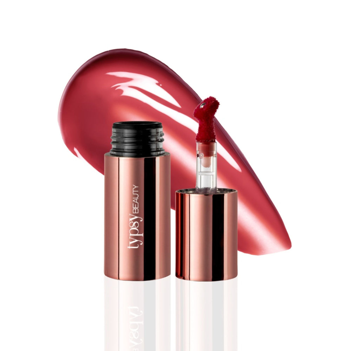 Typsy Beauty Glacier Glow Plumping Lip Tint in Cinnamon Chill 04, showing the tinted lip product with a warm cinnamon hue.