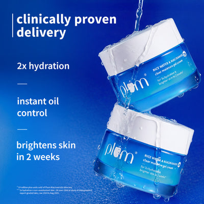 Plum 2% Niacinamide & Rice Water Moisturiser - Lightweight Gel Cream For Oil-Free Hydration
