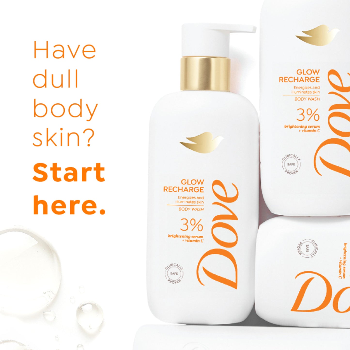 Dove 3% Brightening Serum + Vitamin C Glow Recharge Serum Body Wash