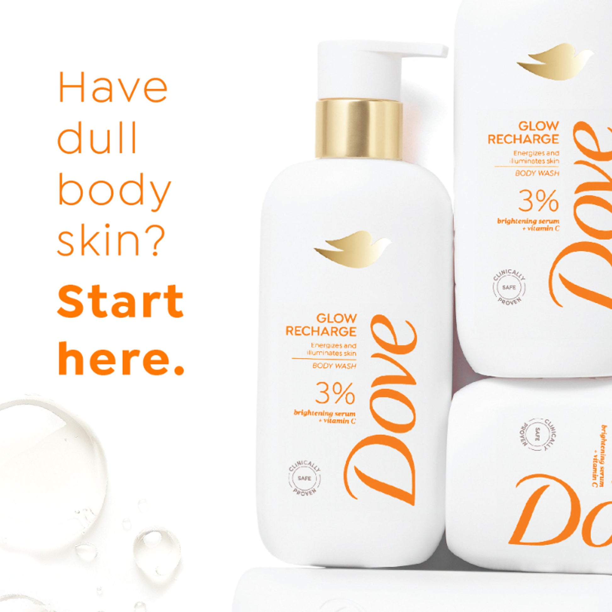 Dove 3% Brightening Serum + Vitamin C Glow Recharge Serum Body Wash