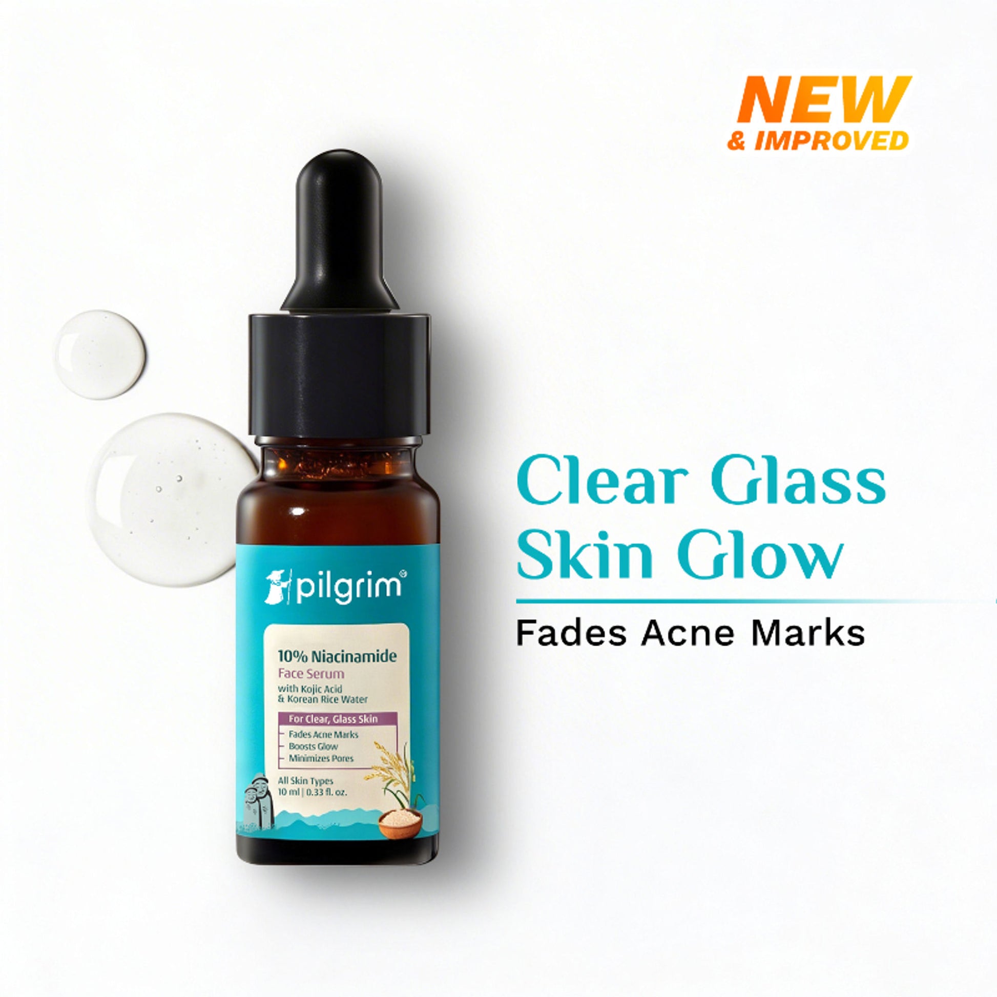 Pilgrim 10% Niacinamide with Kojic Acid & Korean Rice Water Face Serum For Clear Glass Skin Glow