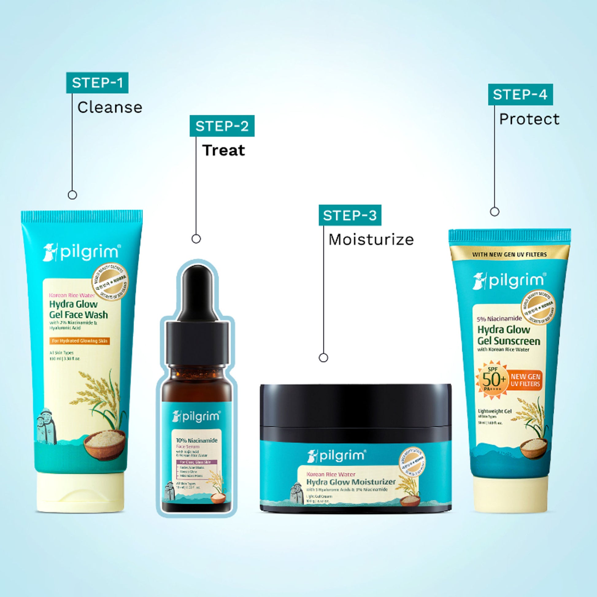 Pilgrim 10% Niacinamide with Kojic Acid & Korean Rice Water Face Serum For Clear Glass Skin Glow