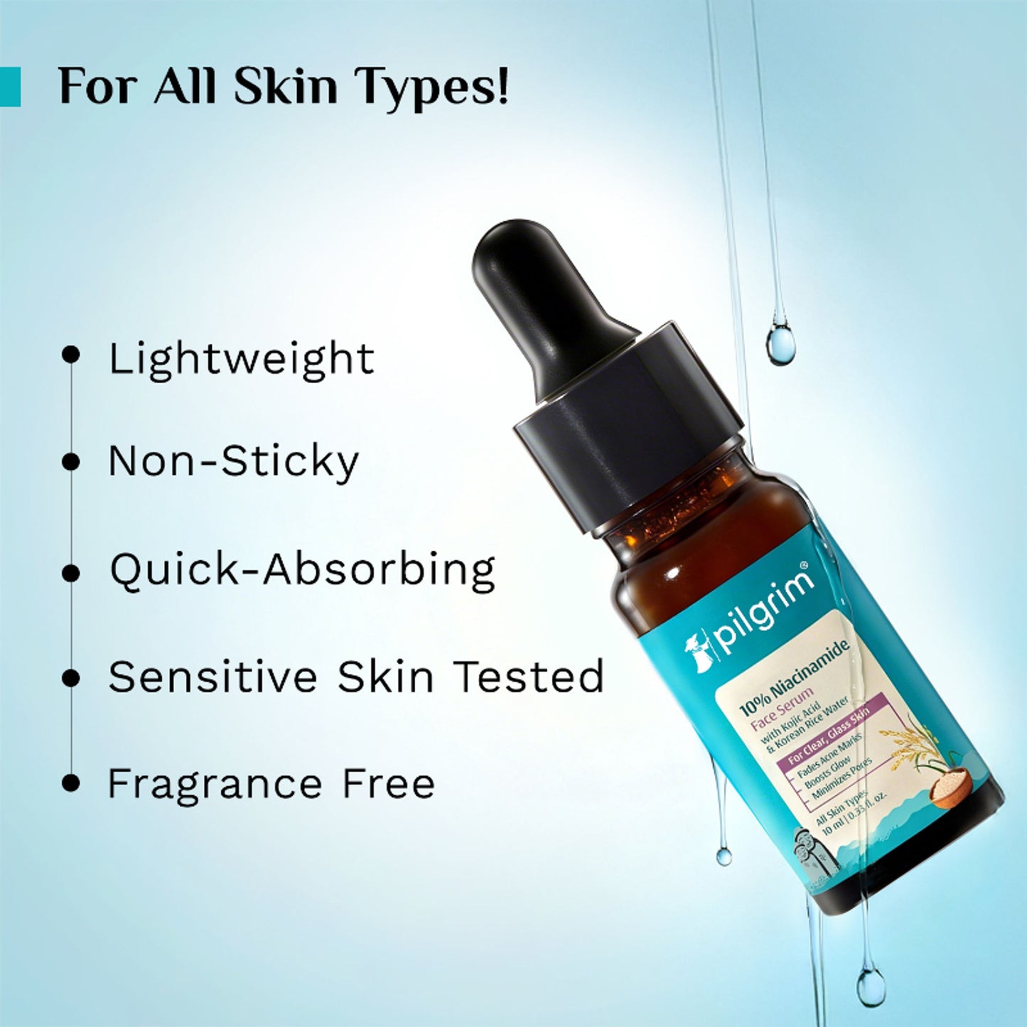 Pilgrim 10% Niacinamide with Kojic Acid & Korean Rice Water Face Serum For Clear Glass Skin Glow