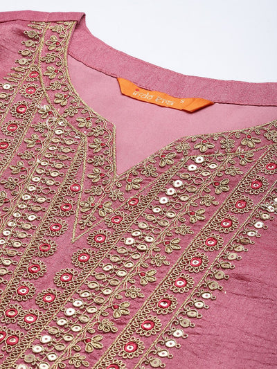 Indyancart IE Floral Embroidered Sequinned Kurta with Trousers & With Dupatta