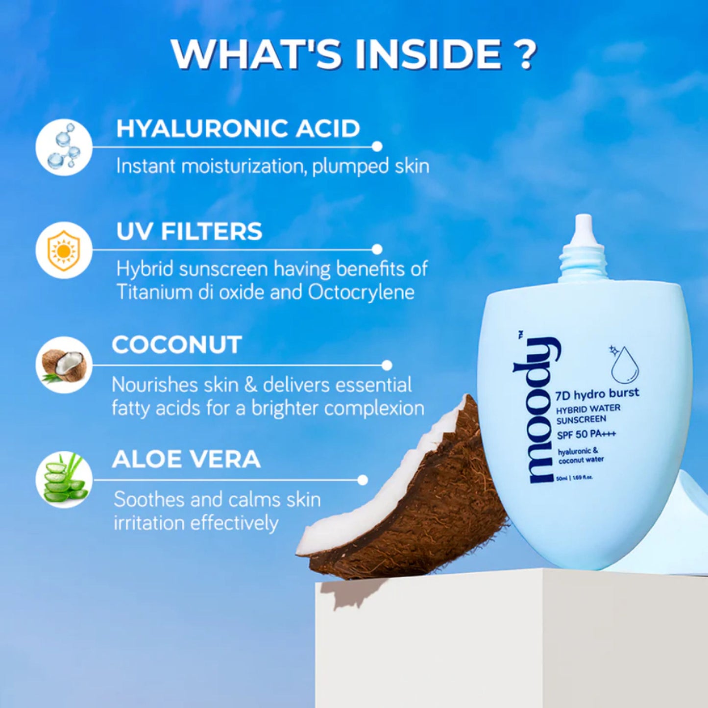 Moody Hydro Burst Water Sunscreen with SPF 50