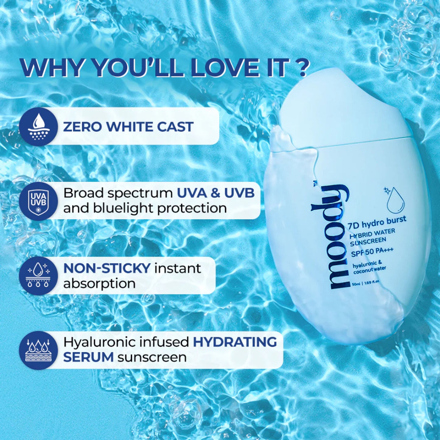 Moody Hydro Burst Water Sunscreen with SPF 50