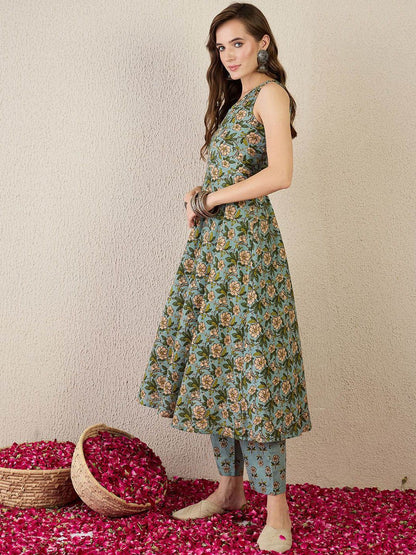 Dhiyona IE Printed Pure Cotton Straight Tunic With Trousers Co-Ords