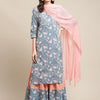 Dhiyona VA Women's Blue Ethnic Motifs Printed Kurta With Palazzos & Dupatta