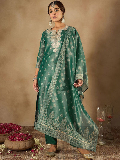 Dhiyona IE Women Ethnic Motifs Embroidered Regular Kurta with Trousers & With Dupatta