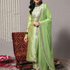 Dhiyona VA Women's Green Ethnic Motifs Gotta Patti Kurta with Trousers & With Dupatta