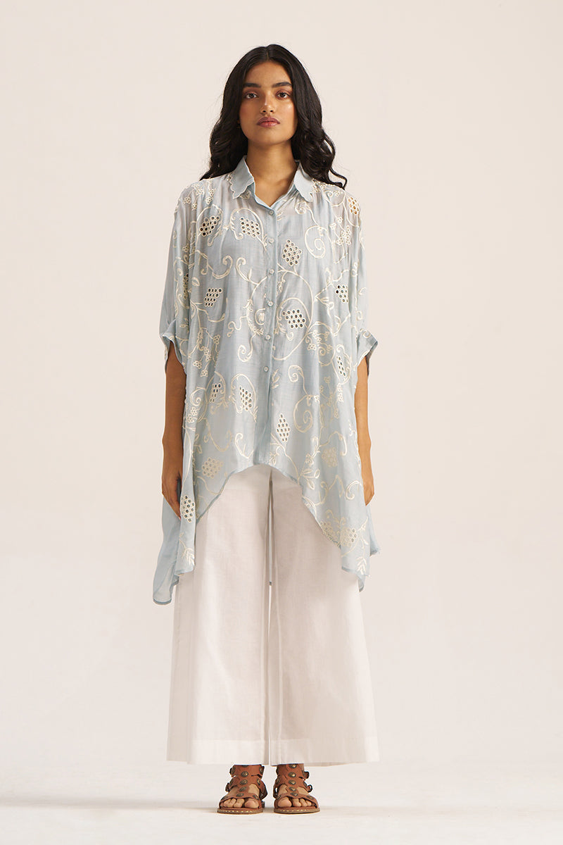 Women's Powder Blue Embroidered Shirt