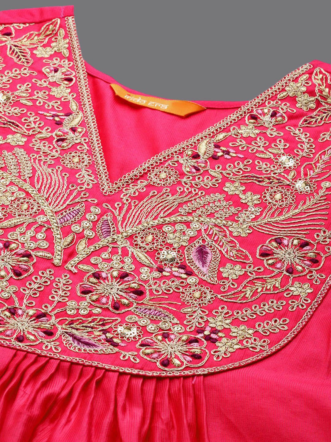 Indyancart IE Ethnic Motifs Yoke Design A-Line Sequined Kurta with Palazzos & Dupatta