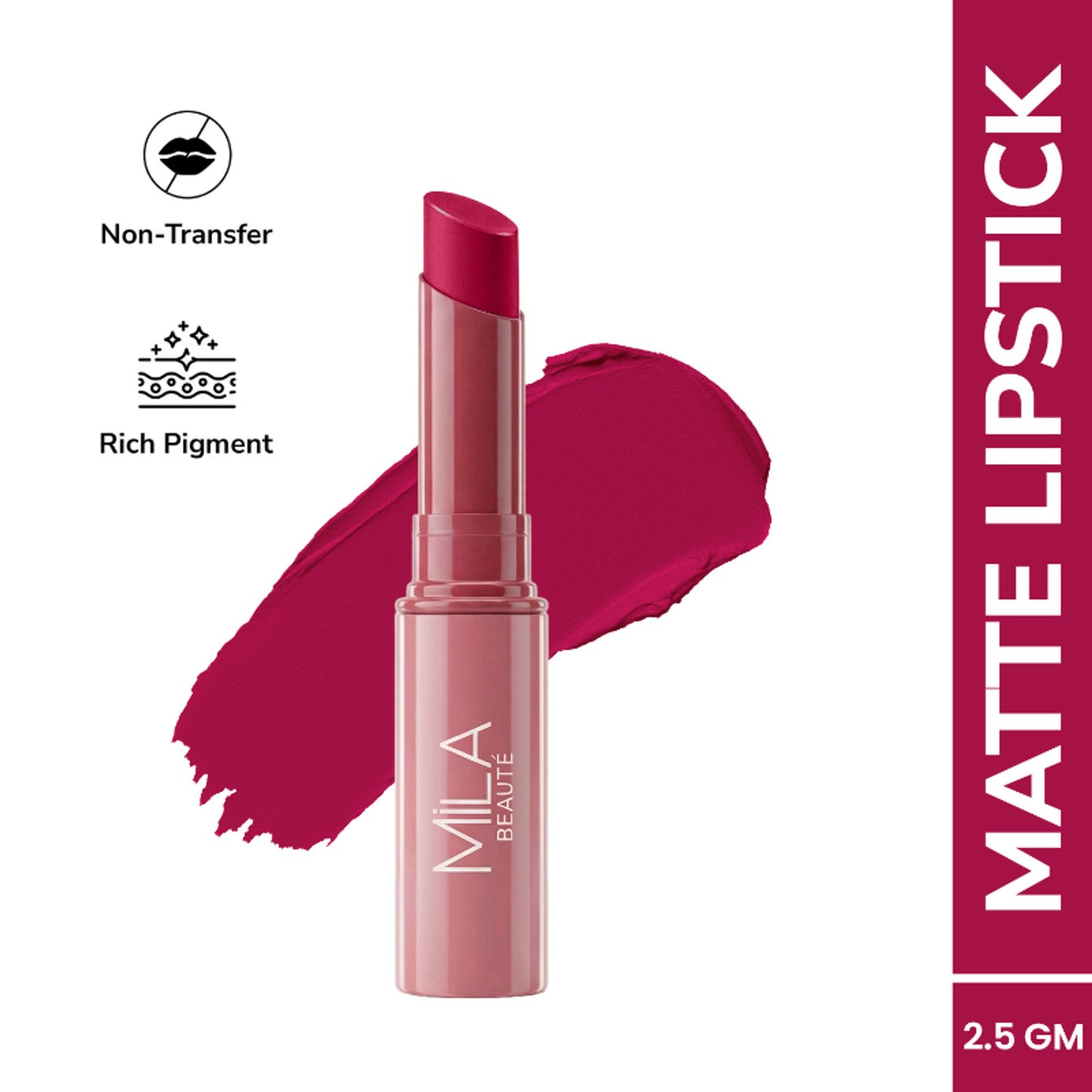 Mila Beauté Ultra Rich Transferproof Lipstick - 12 Festive Fuchsia