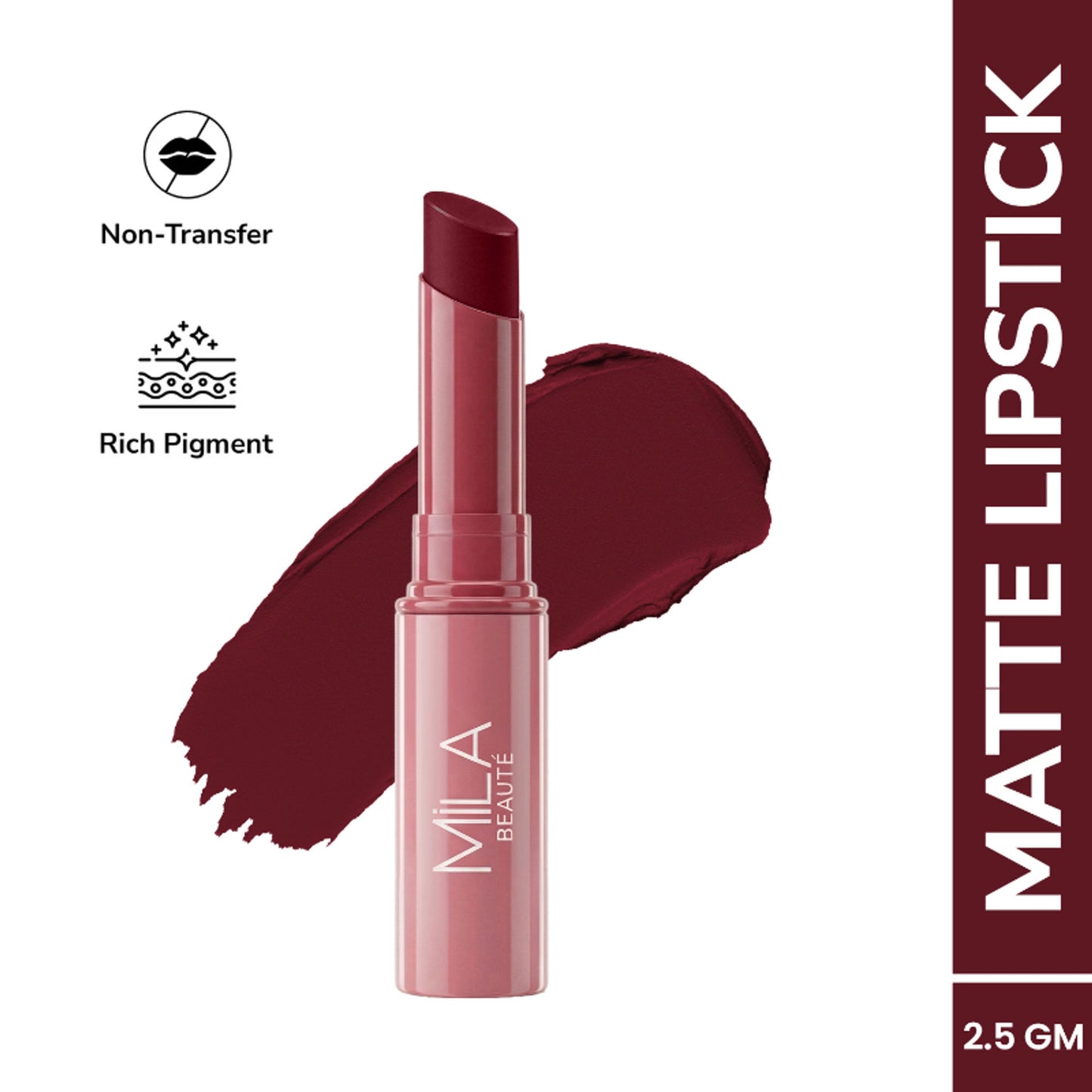 Mila Beauté Ultra Rich Transferproof Lipstick - 21 Rose Wood Maroon