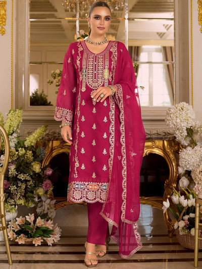 Indyancart IE Ethnic Motifs Embroidered Zari Kurta with Trousers & Dupatta